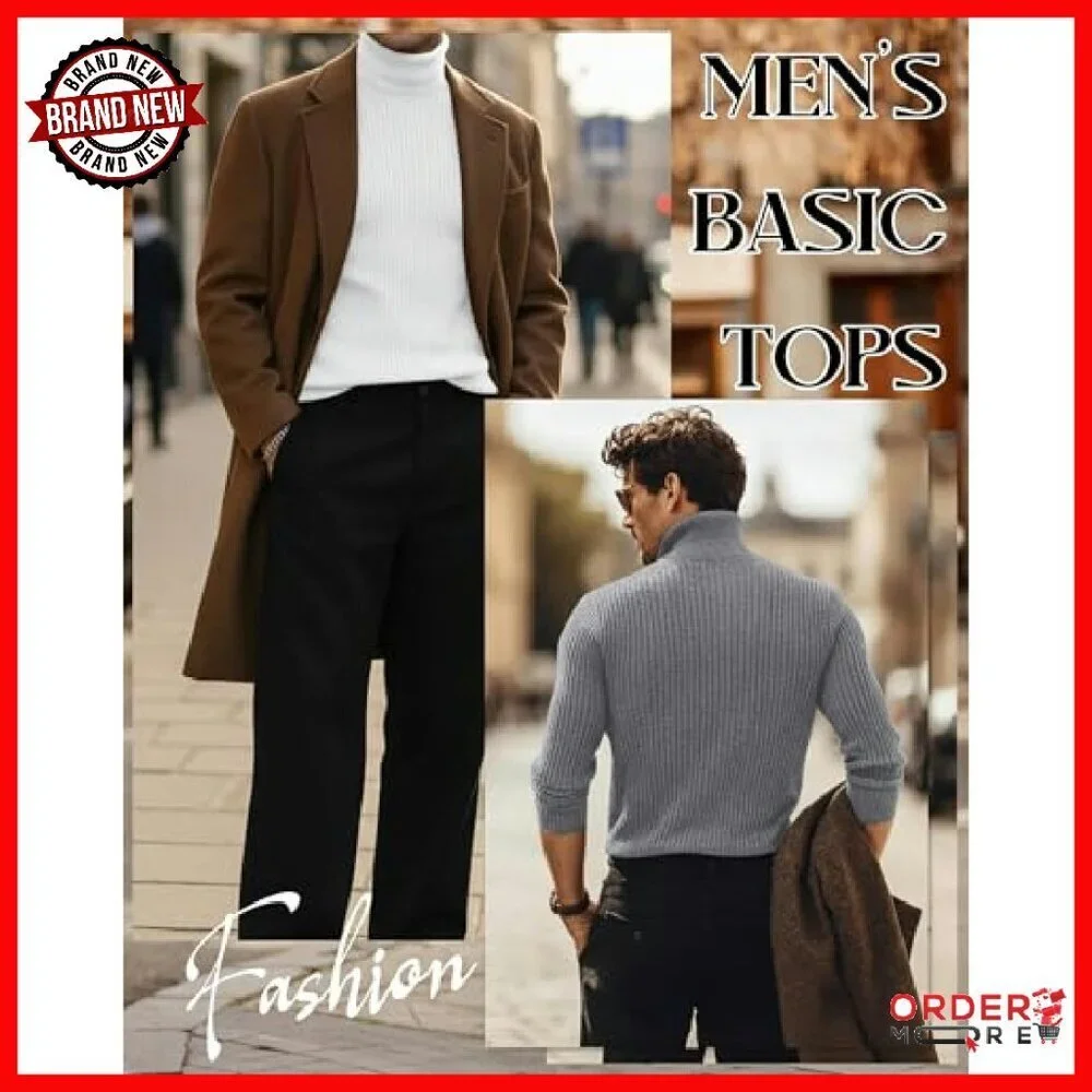 Men's Cotton Turtleneck Sweater 4-Pack Slim Fit Thermal Long Sleeve